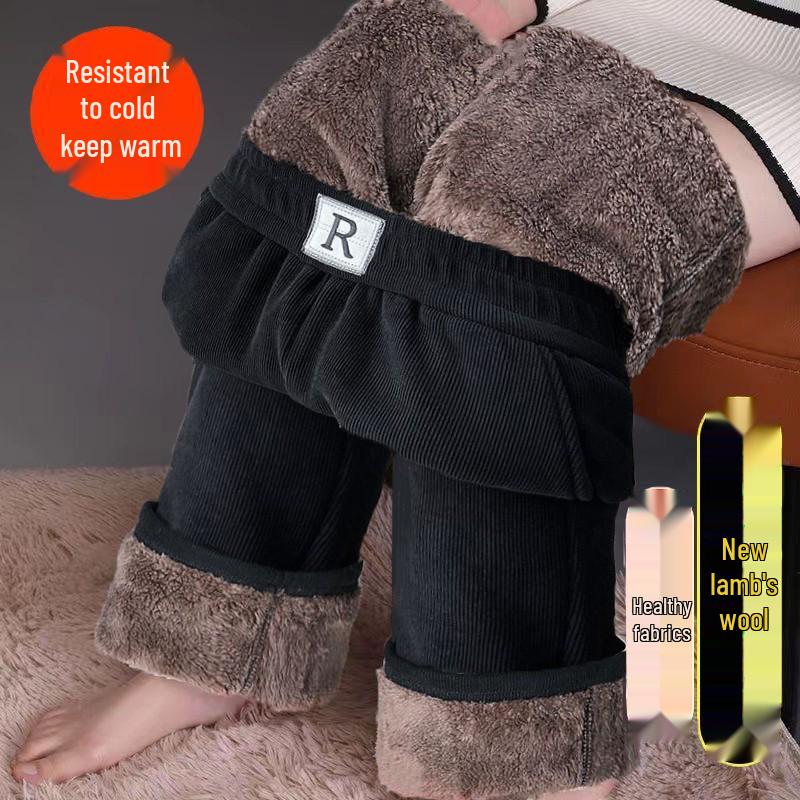 Dámské manšestrové kalhoty se širokými nohavicemi s fleecovou podšívkou - Hřejivý zimní styl s rovnými nohavicemi