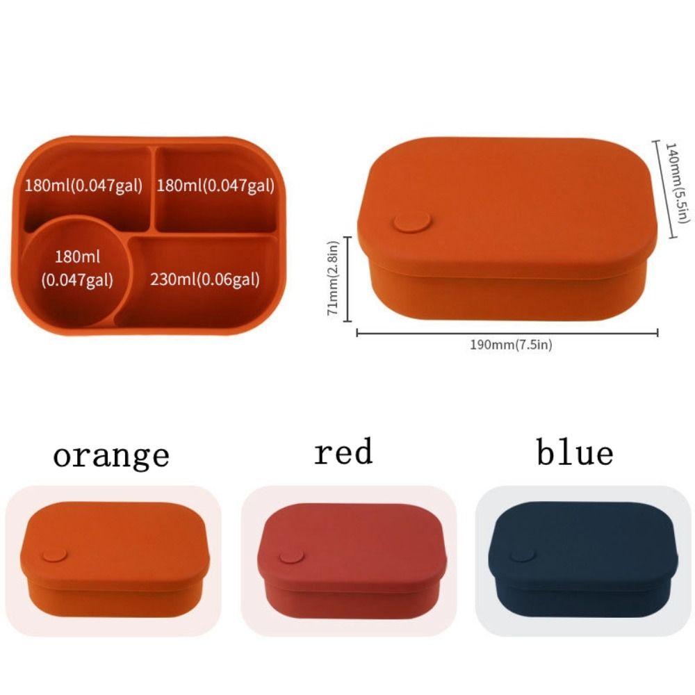 BPA-free Silicone Lunch Box 4 Compartments Food Storage Container Microwave Safe Lunch Box  Picnics