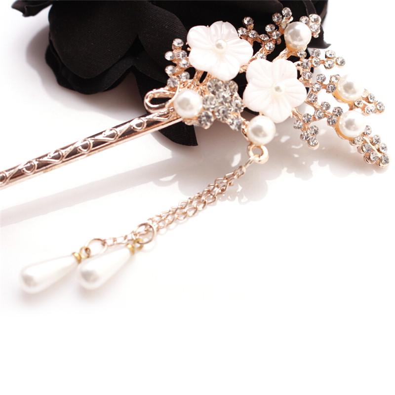 Women Elegant Wedding Gift Hair Pin Colorful Hairpin Rhinestone Hairstick Flower