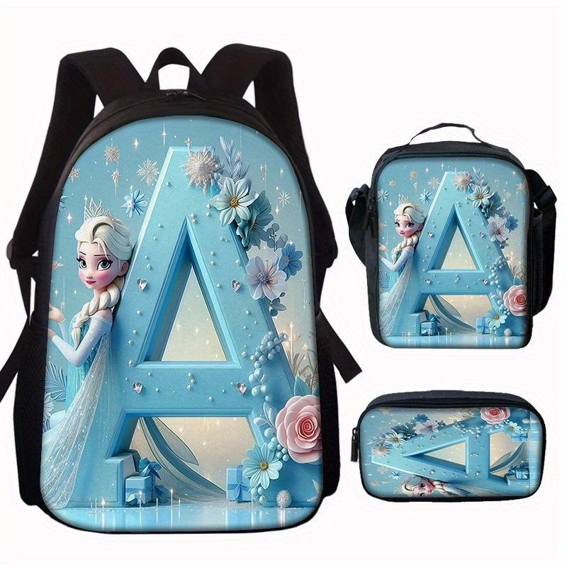 Zaino Scolastico Principessa Set da 3 Pezzi Grande Capacità Impermeabile Borsa a Spalla Astuccio Borsa a Tracolla per Bambini