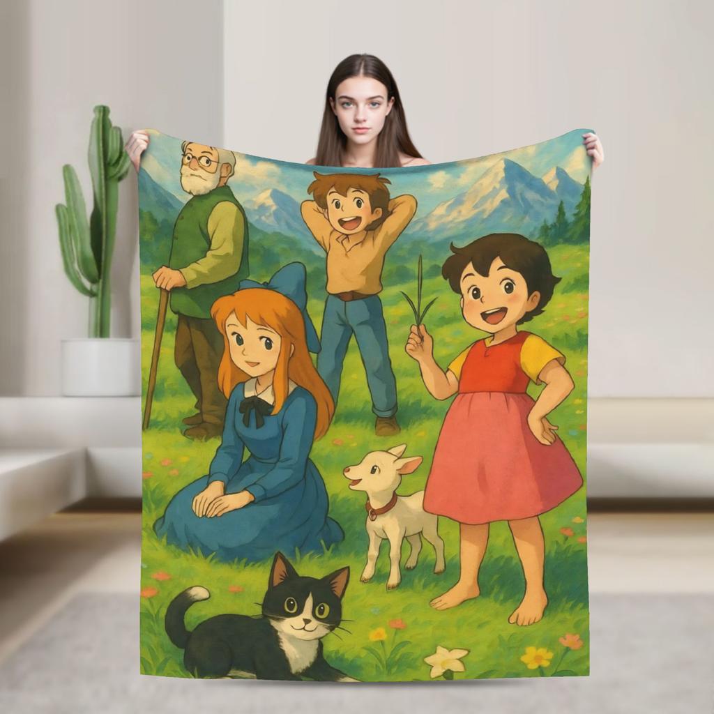 Heidi, Mädchen der Berge Decke Warmes bedrucktes Plüsch-Kuscheldecke für Wohnzimmer Picknick Flanell Bettüberwurf Bettbezug