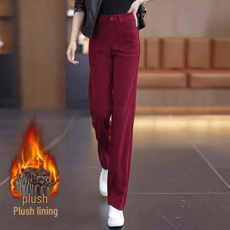 2025 Damen High-Waist Chenille Fleece-gefüttert Weitbein-Hose - Lockere Passform für Herbst/Winter