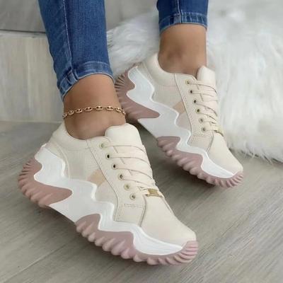 Sneakers da Donna Primavera e Autunno Basse con Fondo Spesso Quotidiane Color Block con Lacci Frontali Casual Scarpe Singole