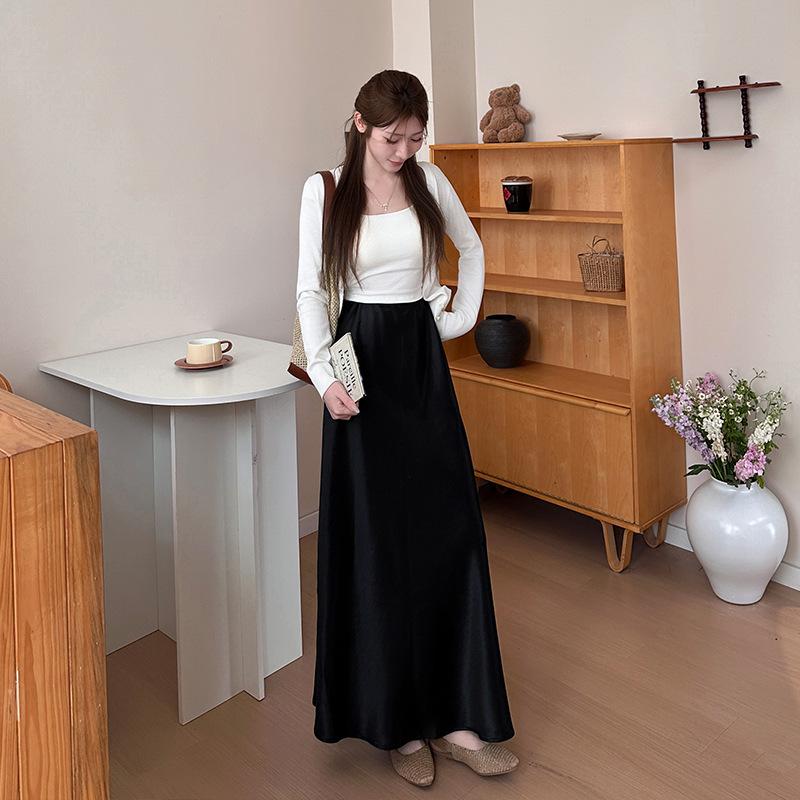 Acetate Fishtail Skirt Summer New Small A-line Skirt Women's Temperament Mid-length High-end Satin Skirt