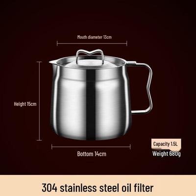 Filtre à huile et récipient de stockage en acier inoxydable 304 de 1,5 L avec écumoire