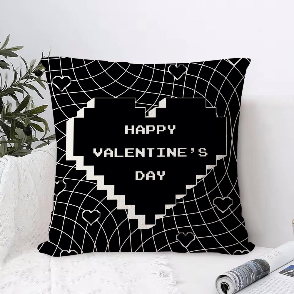 Valentine's Day Stickers X Cushion Cover Anti-dustmite Pillowcase Invisible Zipper Silky Short Plush Sofa Cushion Cover