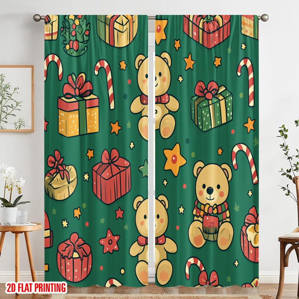 Plane Printing Curtains Christmas Bears Festive Gifts Versatile Polyester Without Rod Art Deco Curtain Set Of 2 Contemporary Made Washable