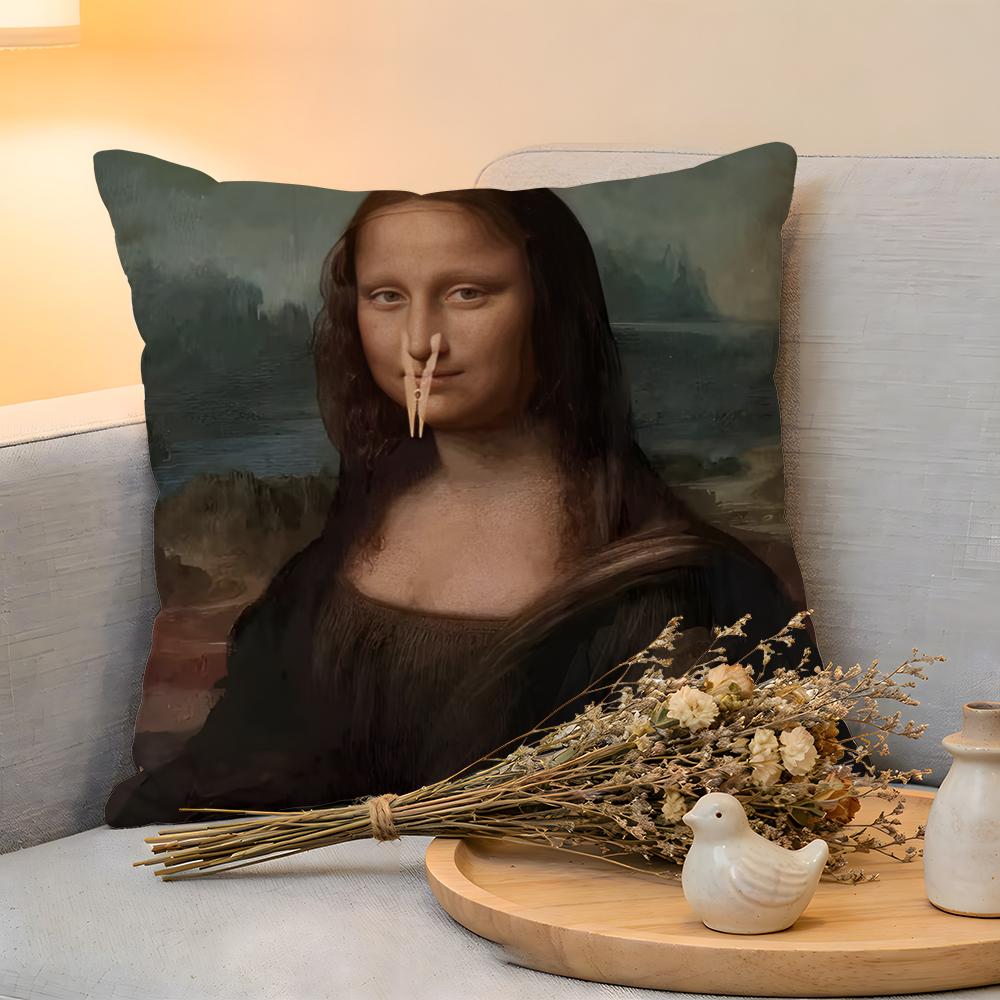 

Cushion Cover Linen SkinFriendly Soft Decorative Case For Sofa Home Decor Mona Lisa Wearing Pearls Girl Pillow cover 30x30cm