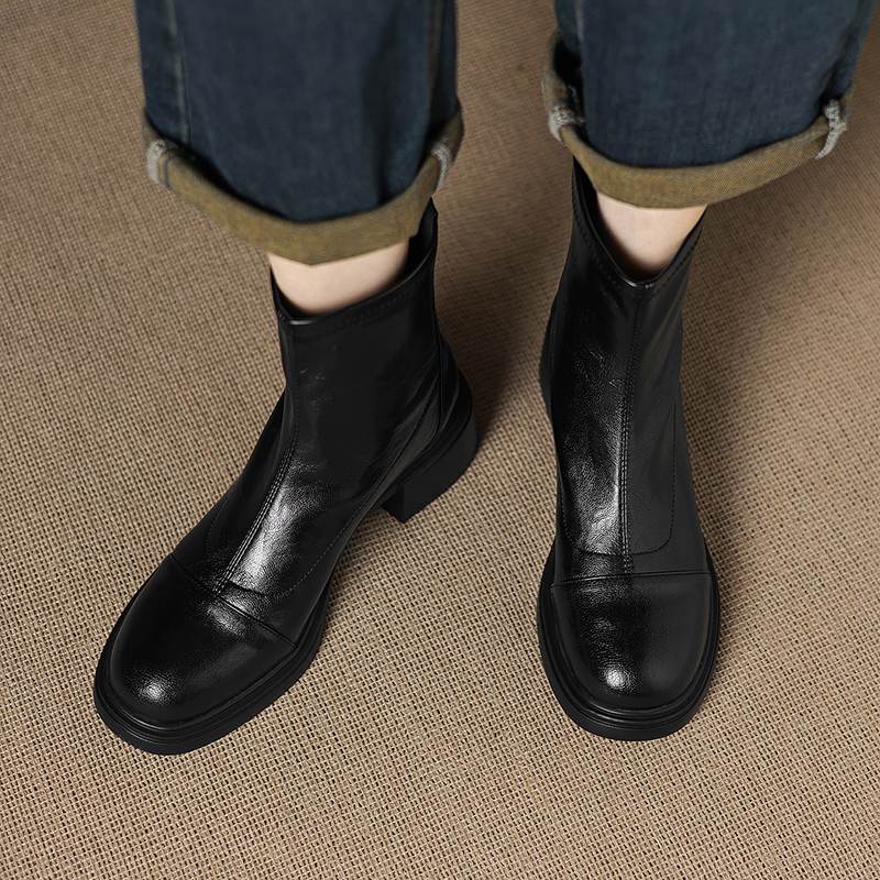 Krazing Pot Microfiber Round Toe Chunky Heels Motorcycle Boots Size 42 Zip Women Pleated Decoration Platform Ankle Boots