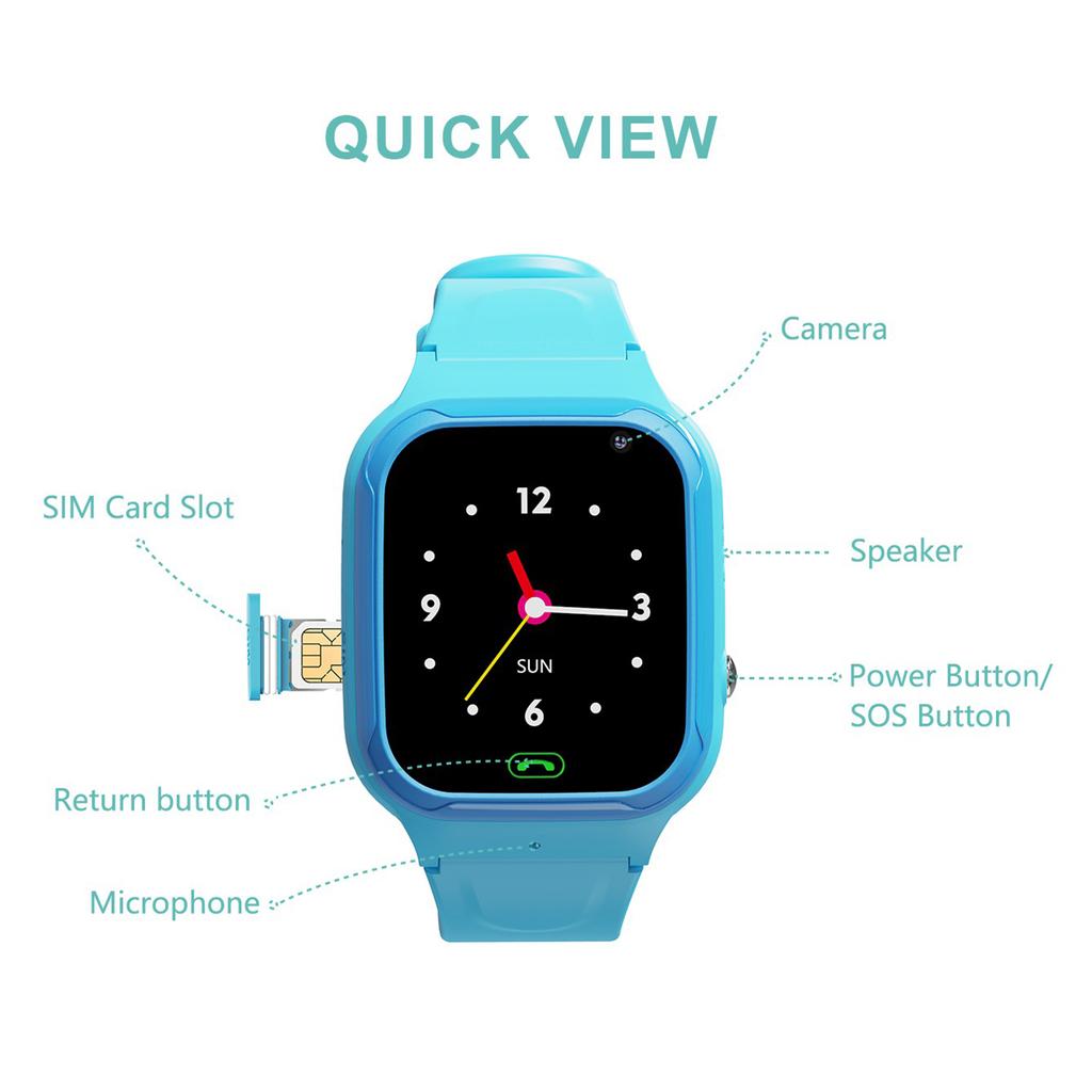 Smart Watch Waterproofing Two Way Talk Video Calling Voice Chat SOS Class Mode Smartwatch for Boys Girl Blue
