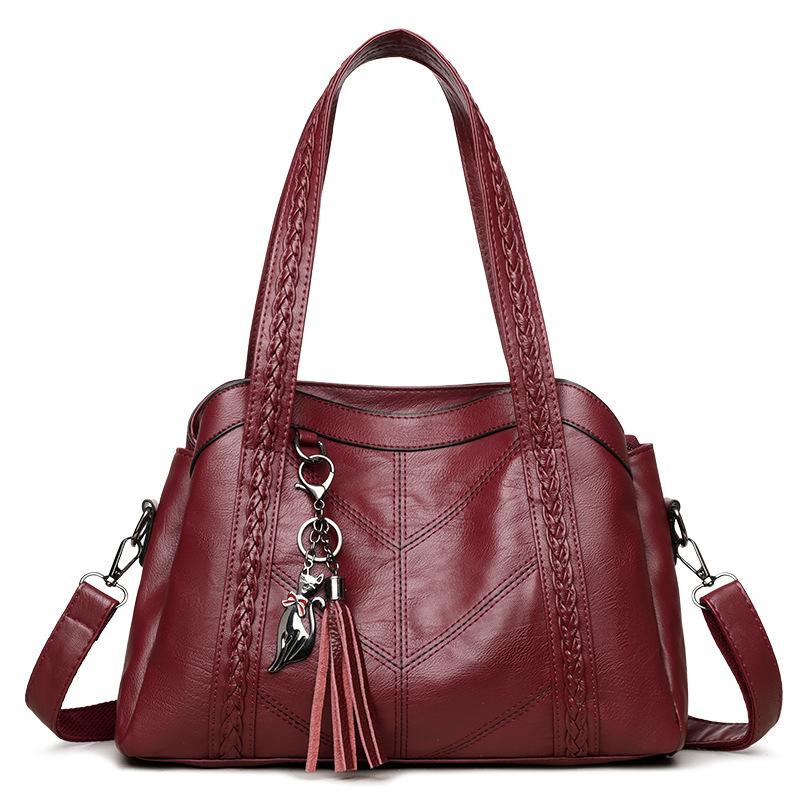 

Women s Bag, European and American Middle-aged Single Shoulder Diagonal Cross Bag, Large Capacity Retro Mom Bag, Hand-held Soft Leather Tote Bag бордовый