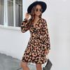 YYFS Moda damă primăvară toamnă imprimeu leopard cu mâneci lungi decolteu în V talie mijlocie rochii casual