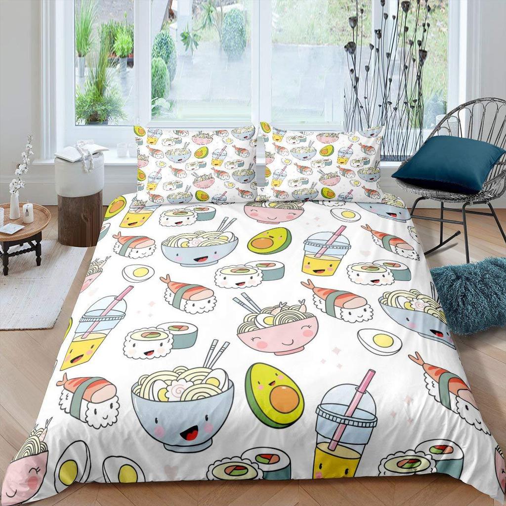 Three-Piece Catering Rice Ball Animation Digital Printing Quilt Pillowcase Bedding