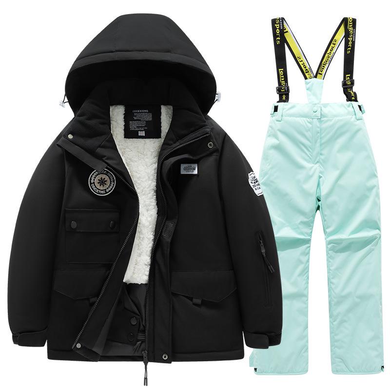 Children's Winter Ski Suit: Fleece-Lined, Waterproof, Windproof, One-Piece Ski Bib Pants for Boys and Girls