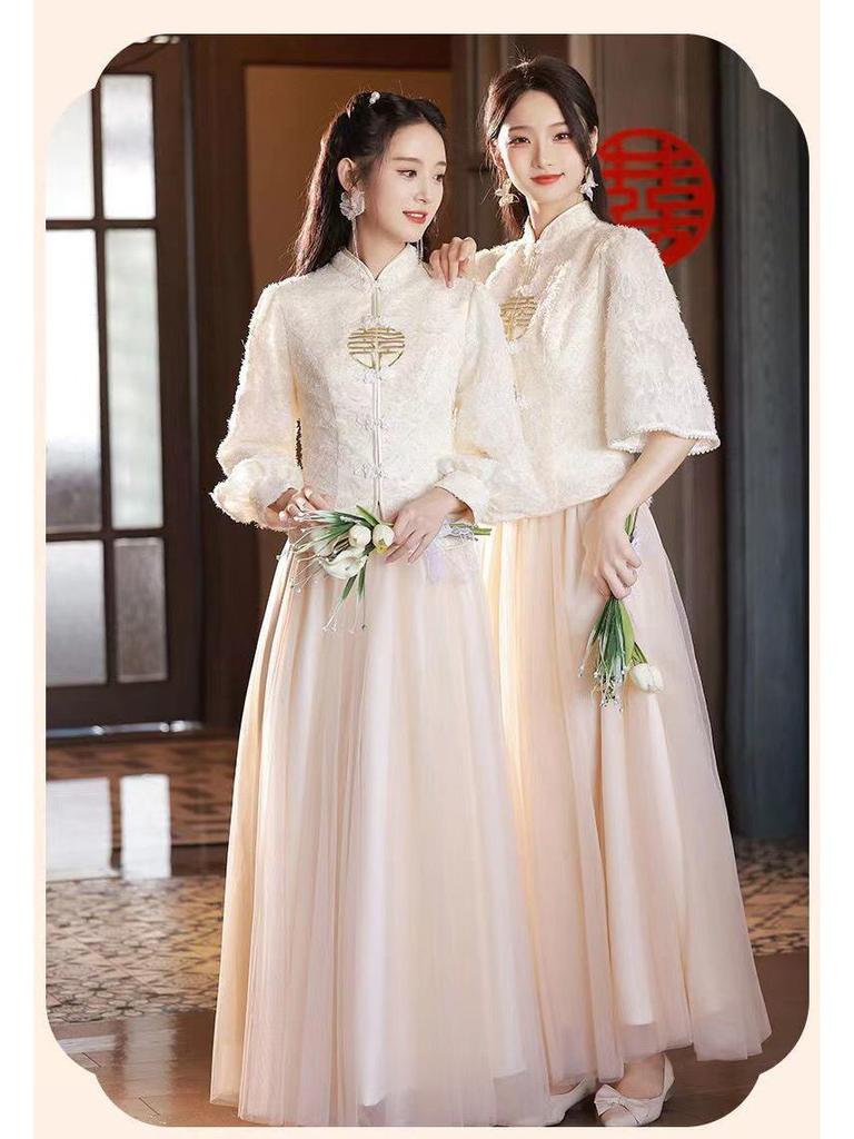 Neues Brautjungfernkleid im chinesischen Stil - Champagnerfarbenes, figurbetontes Design für alle Jahreszeiten