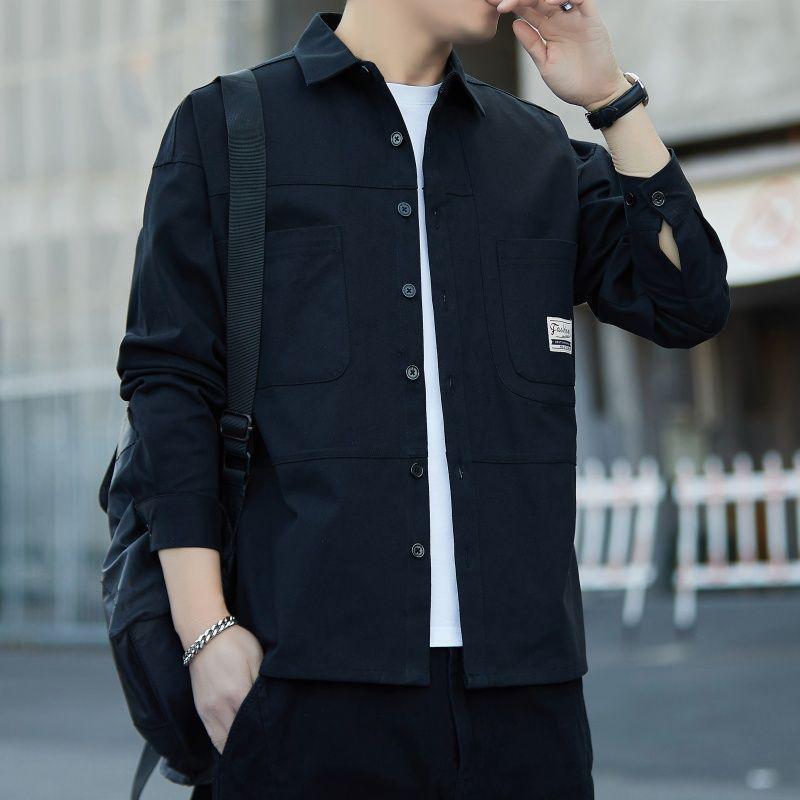 Men's Korean Style Long Sleeve Cotton Shirt - Loose Fit Casual Jacket Top for Spring & Autumn