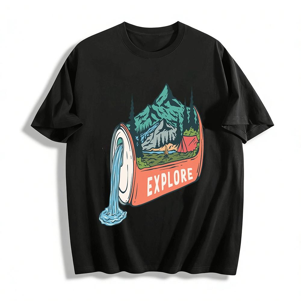 Explore Mountain Camping Graphic Casual Outdoor Tee Pure cotton T-shirt XXS