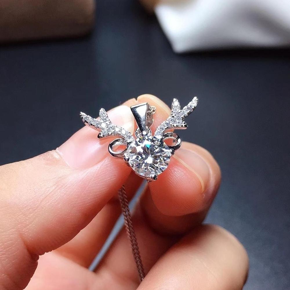 18K White Gold Plated 925 Sterling Silver Deer Diamond D Color Brilliant Cut 1 Carat Moissanite Pendant Necklace Women Jewelry