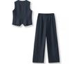 Old Money Chic: Women's Relaxed Suit Vest & Wide-Leg Pants Set