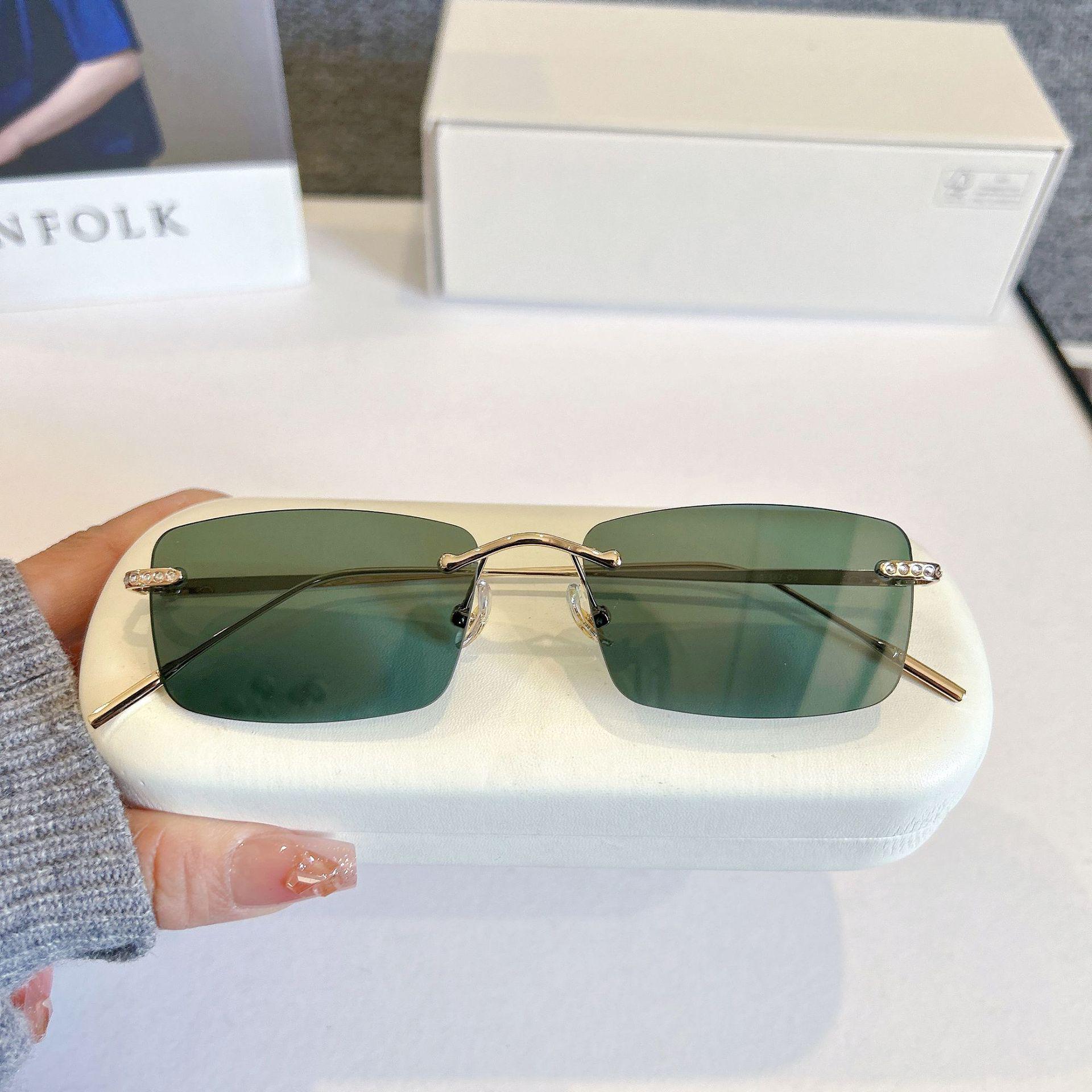2026 Frameless Cut-Edge Square Sunglasses for Women with Rhinestone, Trendy Fashion Eyewear фото