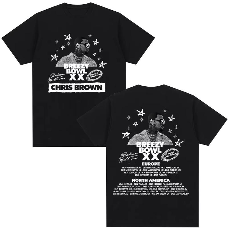 Rapper Chris Brown Tshirt Breezy Bowl XX Tour 2025 TShirts Unisex Women Harajuku ONeck Short Sleeve T Shirt Streetwear Fans Gift