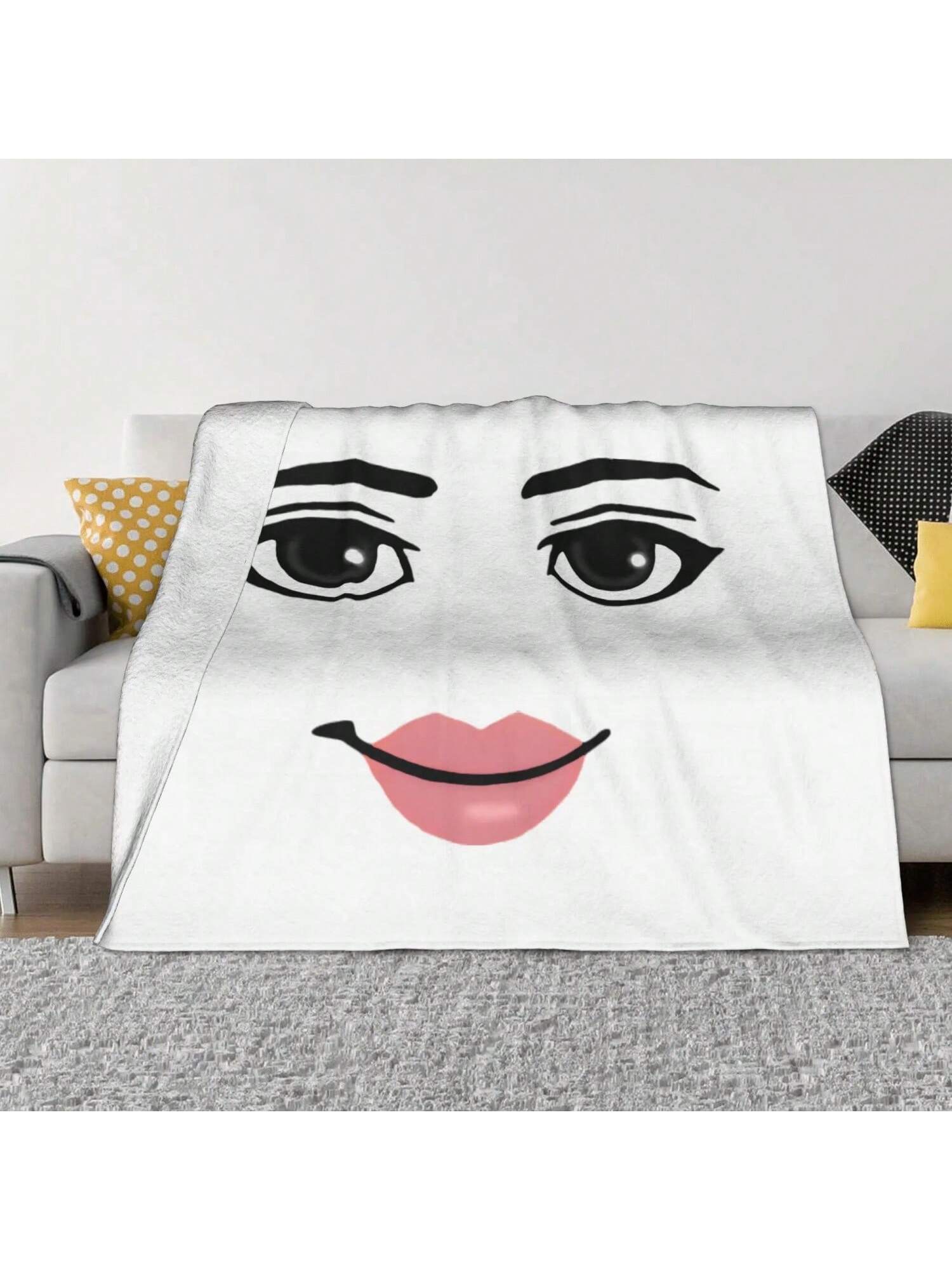 Man Face Gaming Meme Blanket Robloxx Fleece Awesome Warm Throw Blanket For Bedding Lounge Autumn_Winter 75X95CM