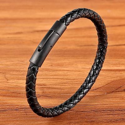 Bracciale in pelle PU intrecciata 1PC Semplice pulsante in acciaio inossidabile nero Accessori neutri Gioielli fatti a mano