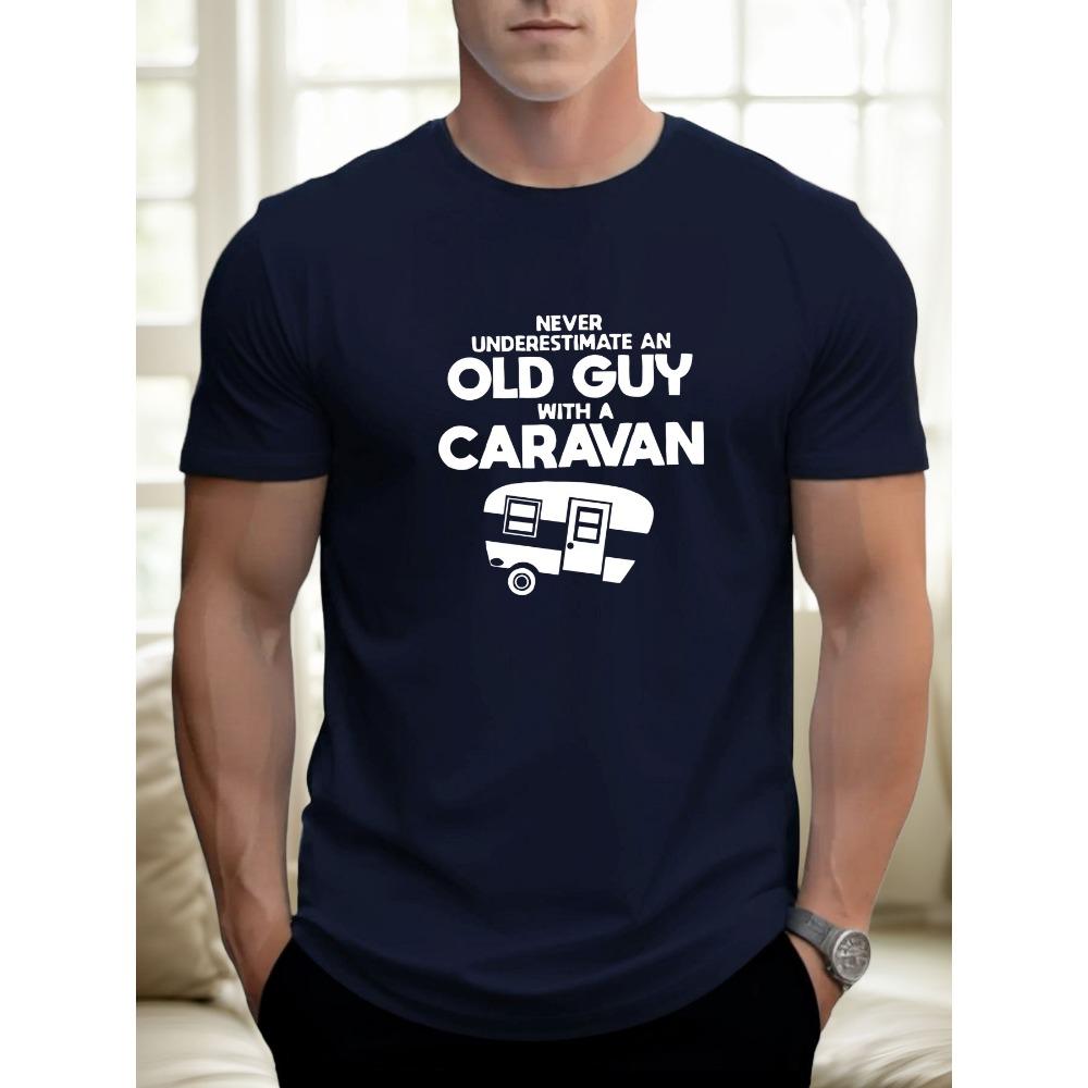 

Men s Never Underestimate the Old Man with RV Patterned T-Shirt Bright Blue Casual Short Sleeve Crew Neck Top S