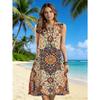 Robe midi sans manches à encolure fendue pour femme, imprimé floral bohème, coupe décontractée ample, pour tenues d'été, vacances à la plage