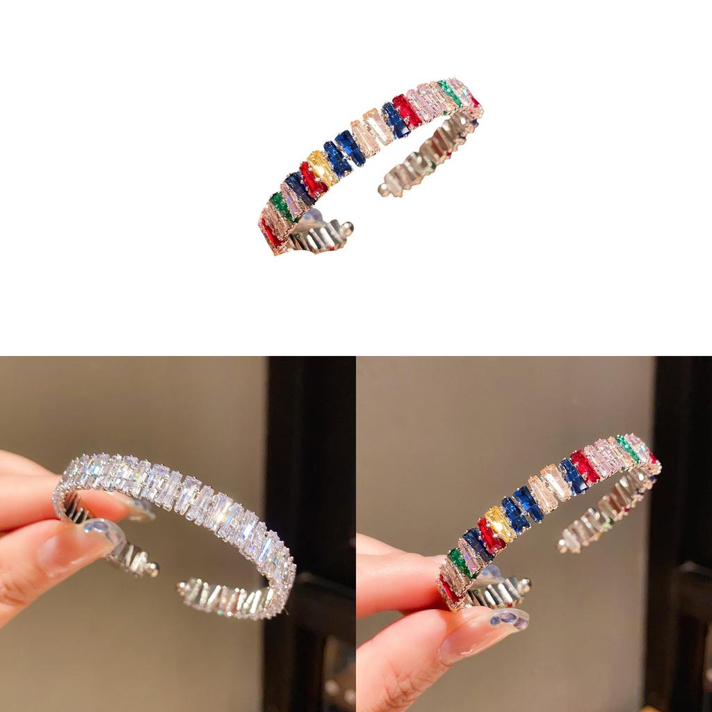 Bracciale aperto geometrico con zirconi e zirconia cubica per un elegante abbigliamento da ufficio