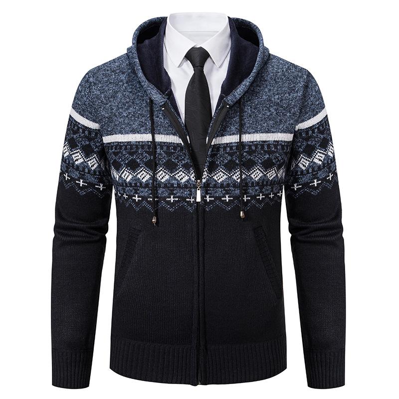 Youth Sweater Plus Velvet Thickened Cardigan Hooded Sweater Fashionable Gradient Color Youth Warm Knitted Jacket
