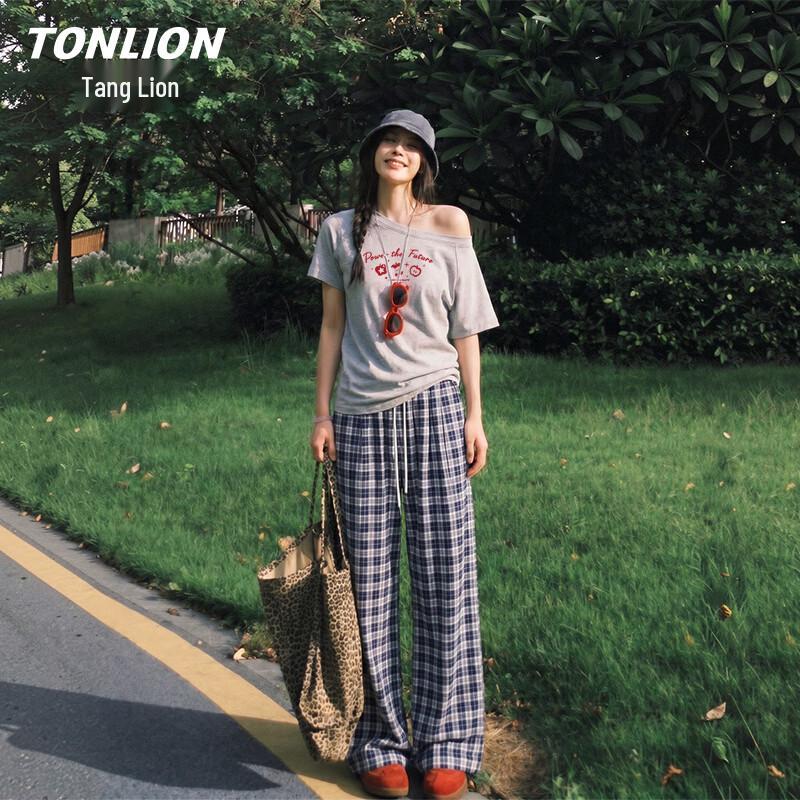 

TonLion Women s Off-Shoulder T-Shirt & Wide-Leg Pants Set M