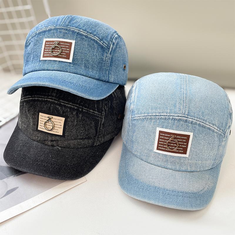 Vintage washed denim baseball cap children versatile short brim hip hop hat niche design sunshade cap men