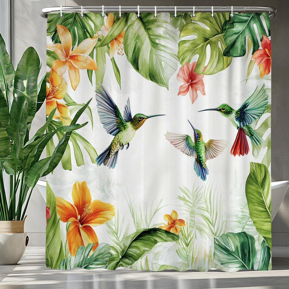 1 pc Green Plants, Leaves and Flowers Shower Curtains With Hooks Bathroom Curtains Printing Shower Curtain Home Decor Curtain