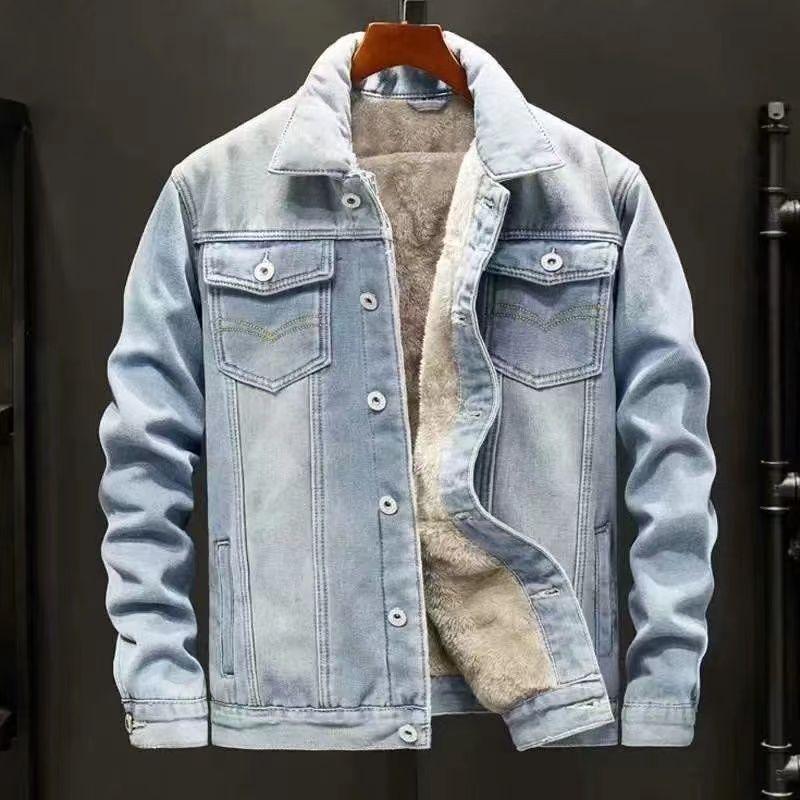 Men's Fleece-Lined Winter Denim Jacket - Thick, Loose Fit, Windproof, Cold-Proof, Wear-Resistant, Multi-Pocket, Plus Size.