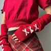 Punk Bow Fingerless Gloves Elastic Warm Sleeves Streetwear Y2K Oversleeve  Black Gothic