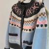 Blue raccoon fleece sweater cardigan women's autumn and winter new lazy short small knitted coat