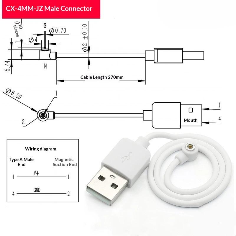 4Mm Magnetic Pogo Pin Connector Cx-4Mm-Jz Male Female Wire 27Cm Power Charging Socket Usb Interface Power Connector