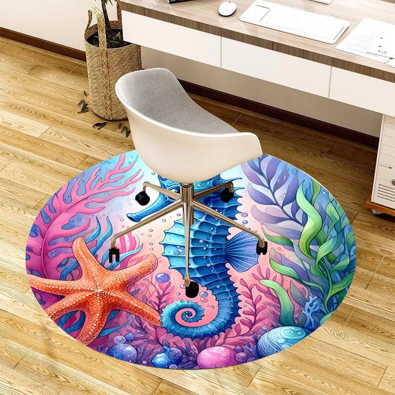 1pc Office Carpet Chair Mats Oceanic Marine Life Illustration Perfect for Decorating Office Chairs, Living Rooms, Or Bedrooms