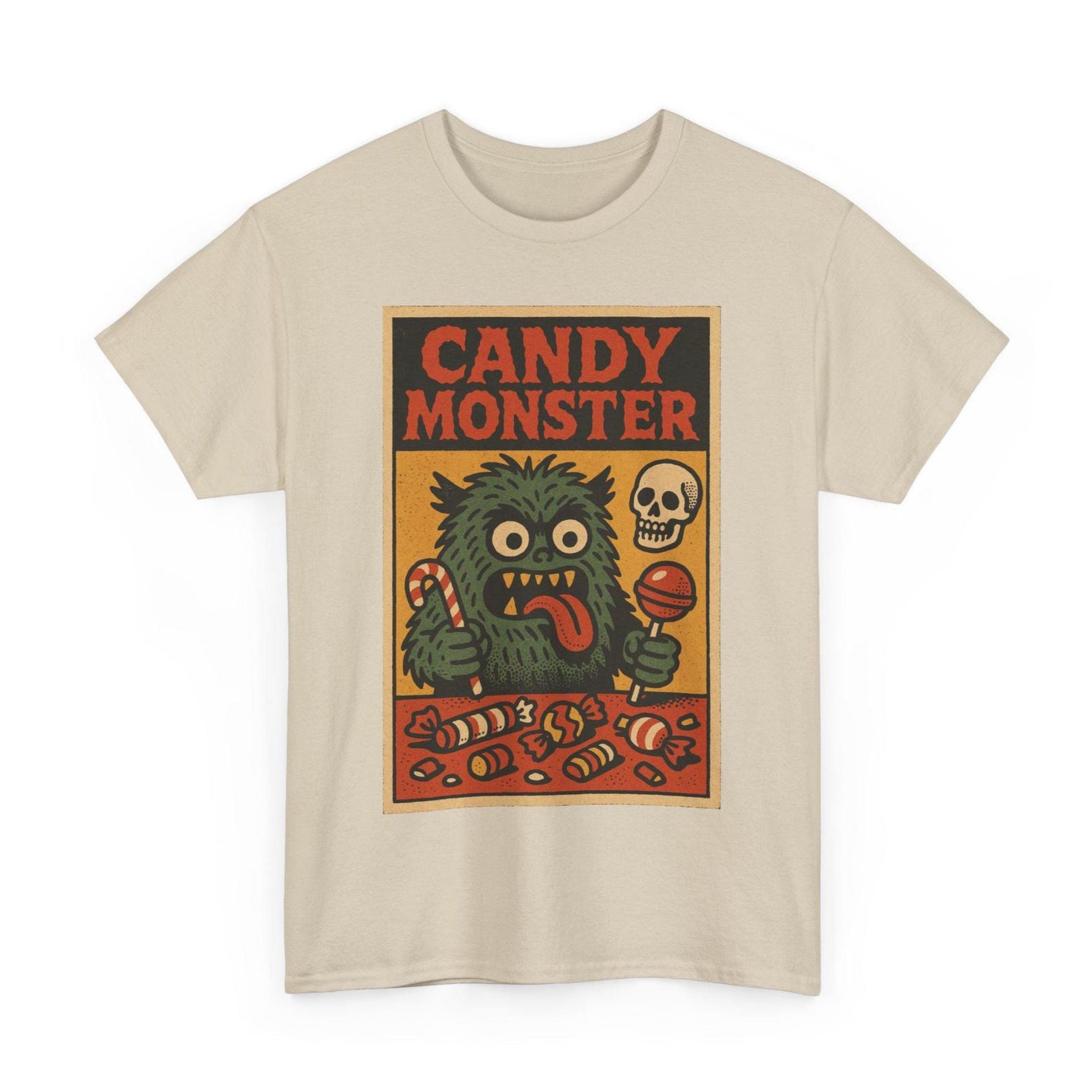 Candy Monster T-Shirt: Retro Comic Halloween Tee for Candy Lovers XL