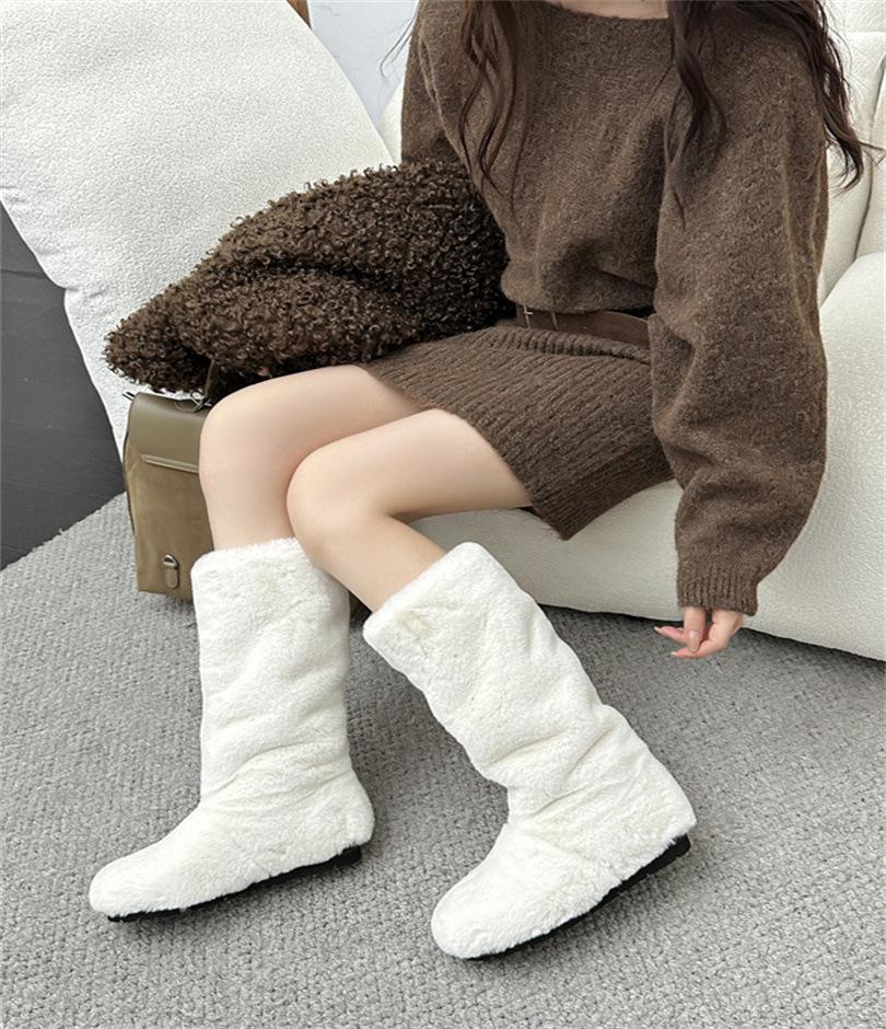 Winter Mao Mao Piled Boots 2025 Autumn New European and American Style Round Head Thick Heel High Heel Long Women's Boots