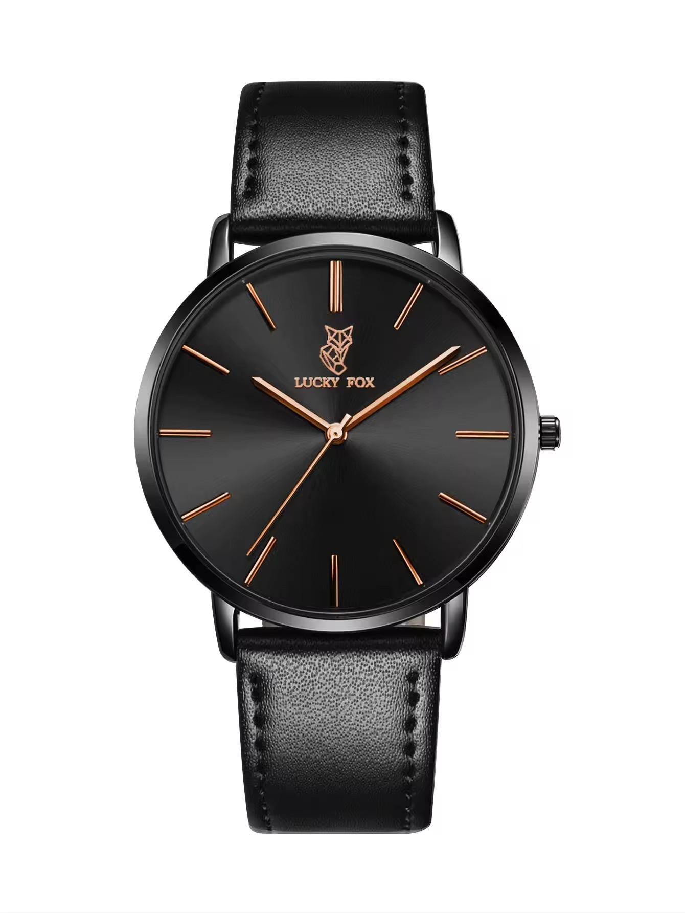Tomi Luckyfox L101 Simple Quartz Watches Analog Pointer Leather Band Alloy Case Buckle Clasp Watch Unisex Business Wristwatches