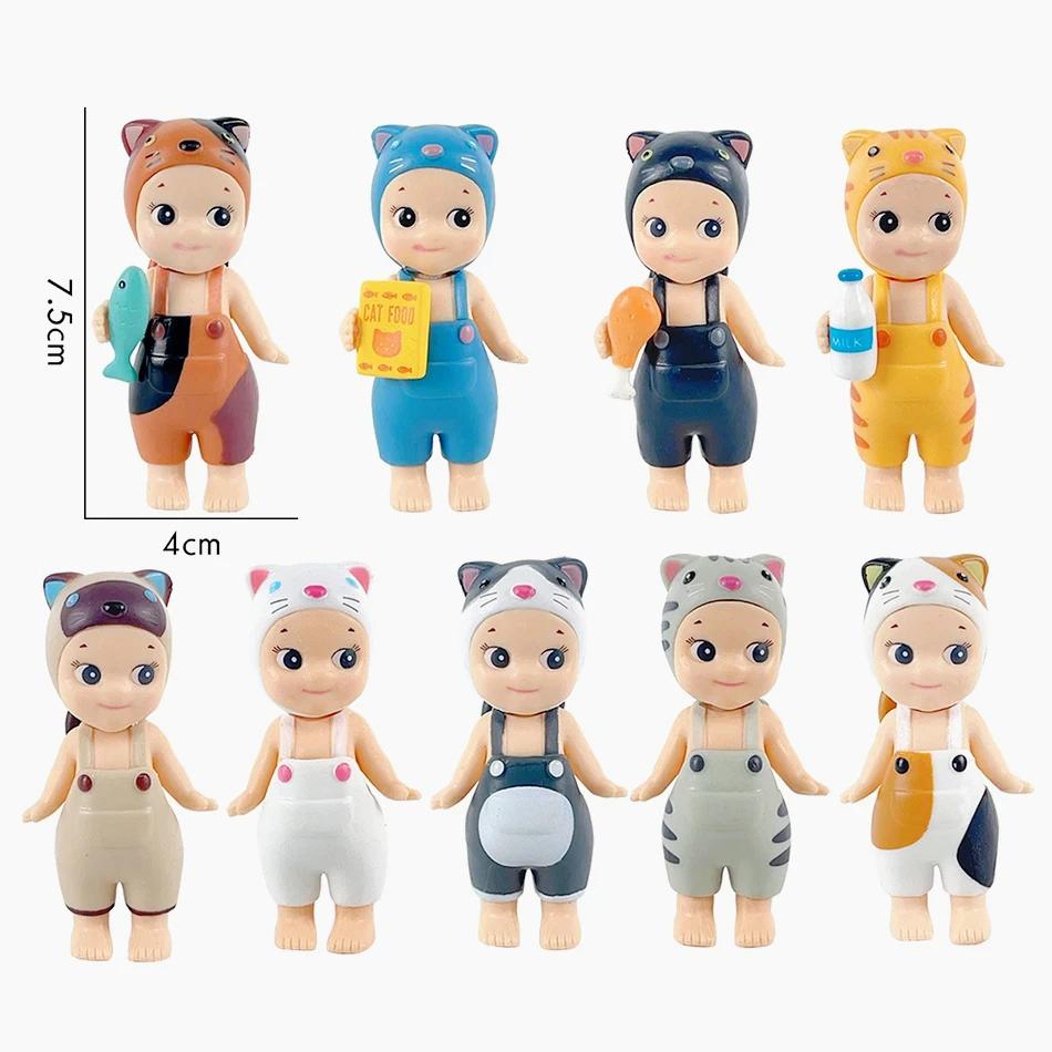 9pcs Random Send Cat Blind Box Cats Life Action Figures Toys Ornaments Dolls Fans Children Christmas Decorate Action Doll Gift