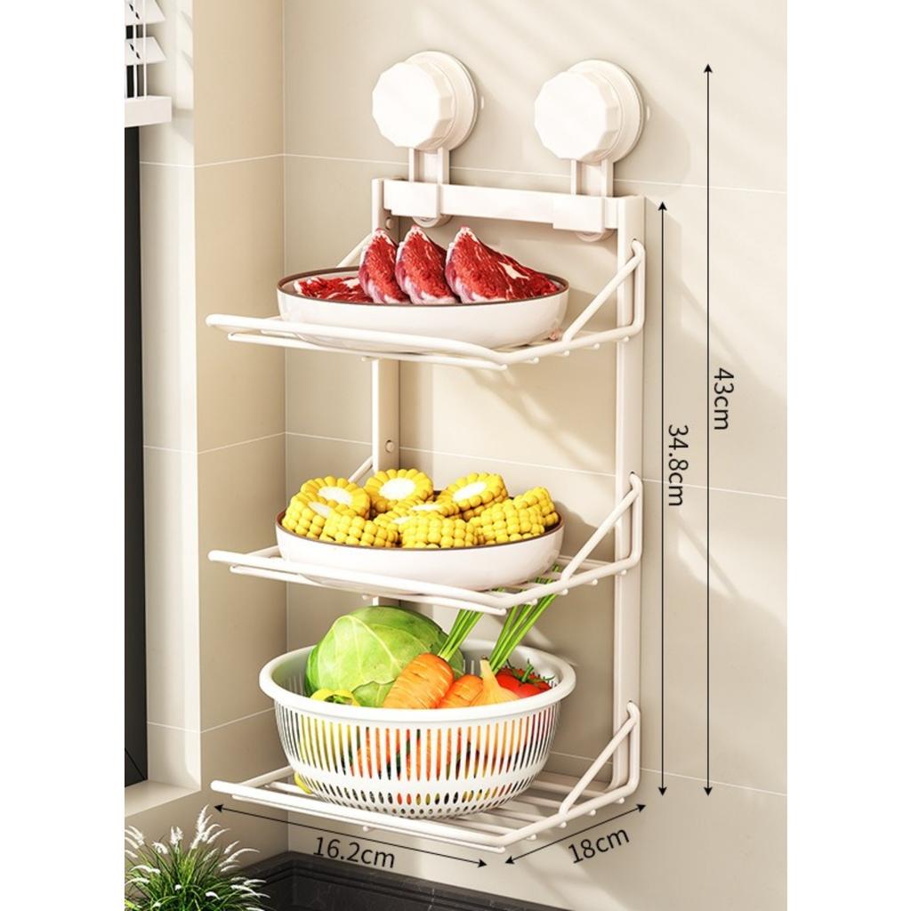 Suction Cup Storage Rack, Kitchen Wall Mounted Multifunctional Side Dish Tray, Foldable Multi-layer Fruit and Vegetable Storage Rack