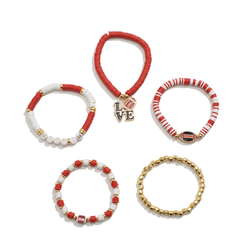 Letter Football Charm Bracelet for Women and Men Adjustable Beaded Bangles Stackable Jewelry for Sports Enthusiasts
