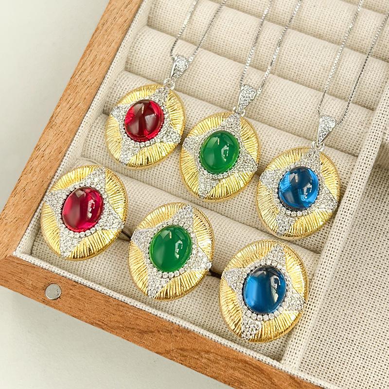 Jewelry European Simulation Corundum Green Chalcedony Retro Set Main 10 * 12