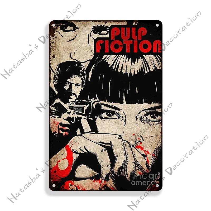 Pulp Fiction Rusty Movie Poster Metal Tin Sign Old Metal Signs Vintage Poster Man Cave Garage Metal Plaque Industrial Decor