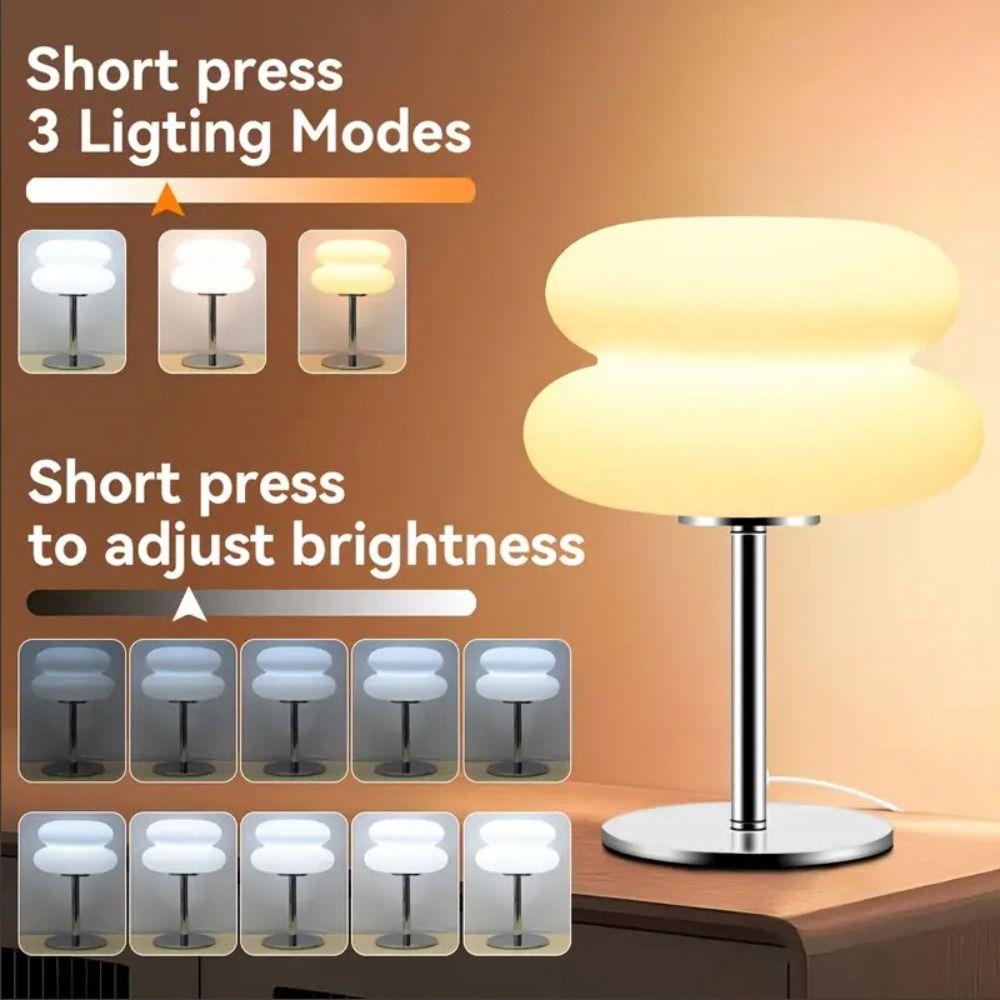 Decorative Lamp Plastic LED Table Lamp Trichromatic Dimming USB Plug Atmosphere Light Cream Color Night Light Eye Protection