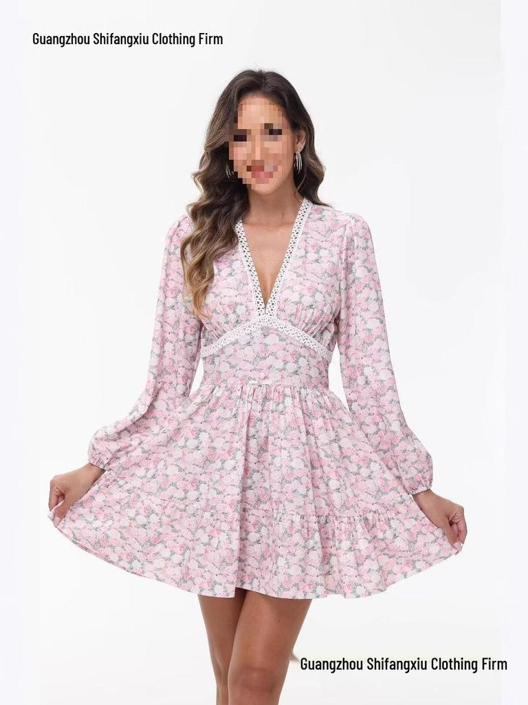 Short Lace Print Dress