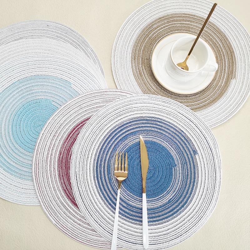 Gradient Cotton Yarn Woven Placemat Coaster for Western Restaurant Daily Dining Tableware Mat